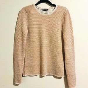 Club Monaco Beige Crewneck Merino Wool Sweater with Subtle Metallic Shimmer